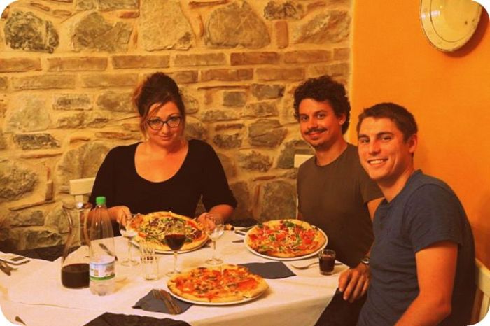 Ash, Vid, Mike--pizza in the incredibly delicious depths of Calabria