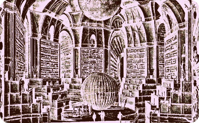 Reworking of Erik Desmazières etching "La salle des planètes (The hall of planets)." 